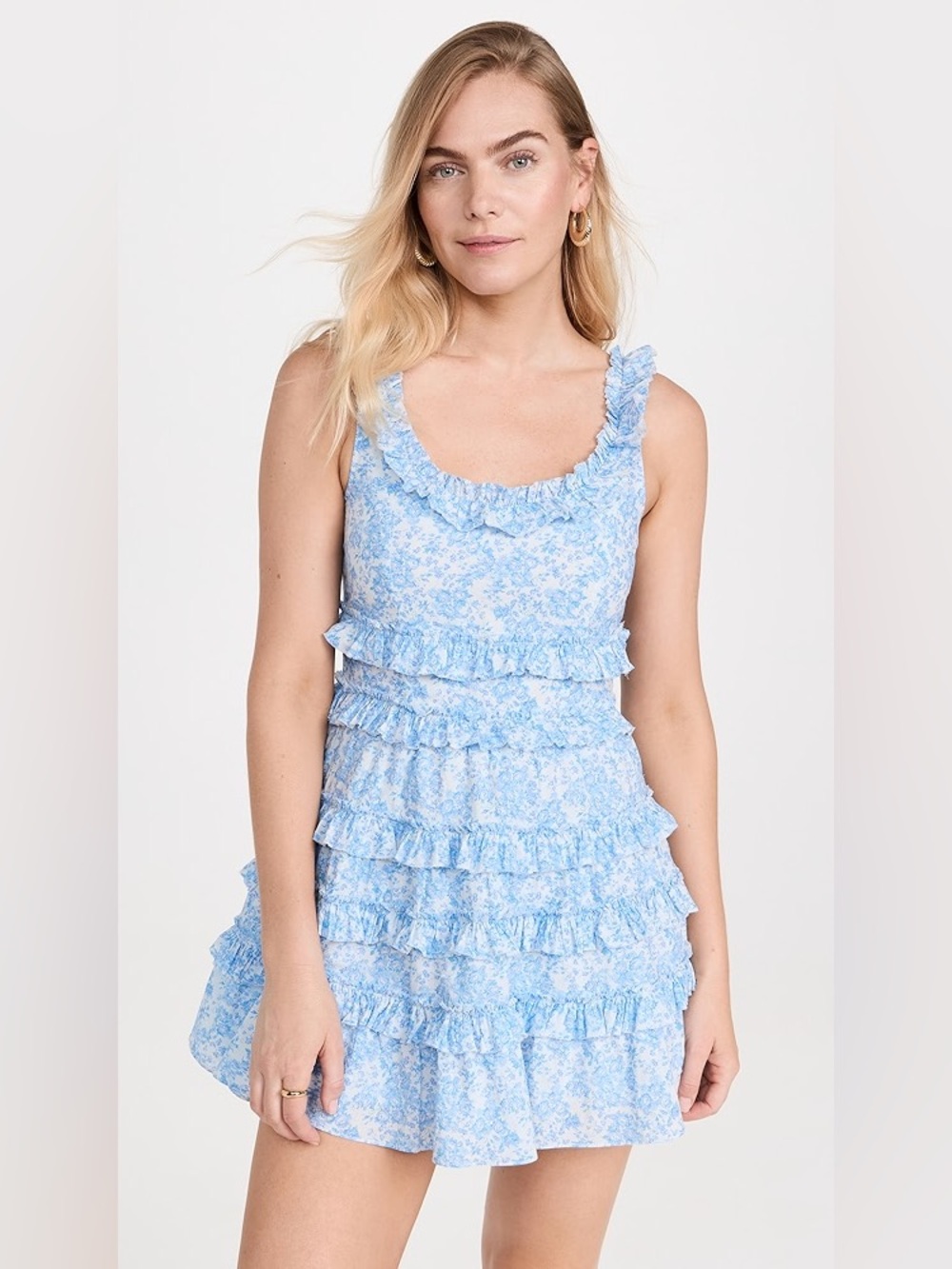 LoveShackFancy Pippy Dress Spa Blue Floral Ruffle Mini Dress 8